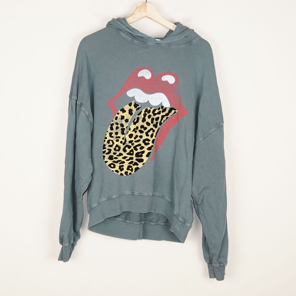 DAYDREAMER Free People Rolling Stones USA Made Cotton Pullover Hoodie Womens S